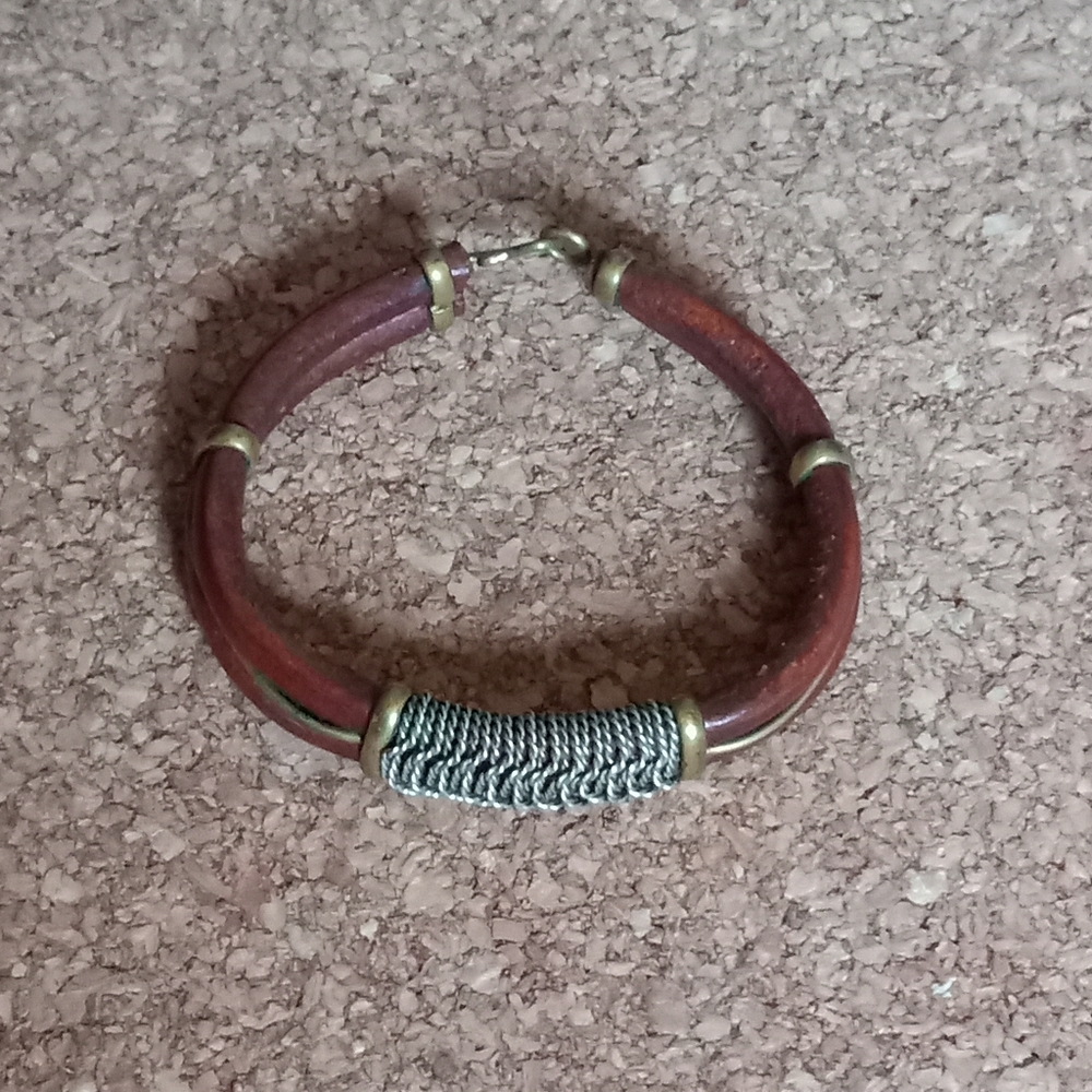 Leather Silver & Brass cuff bracelet